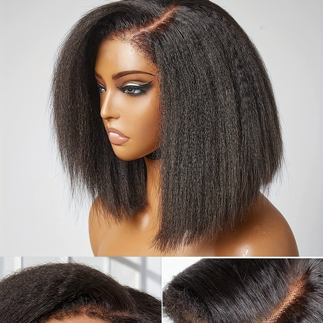 250% Density Short Bob Wig Kinky Straight Front Lace Wig 13*4 Lace Front Yaki Straight Human Hair Wigs For Women