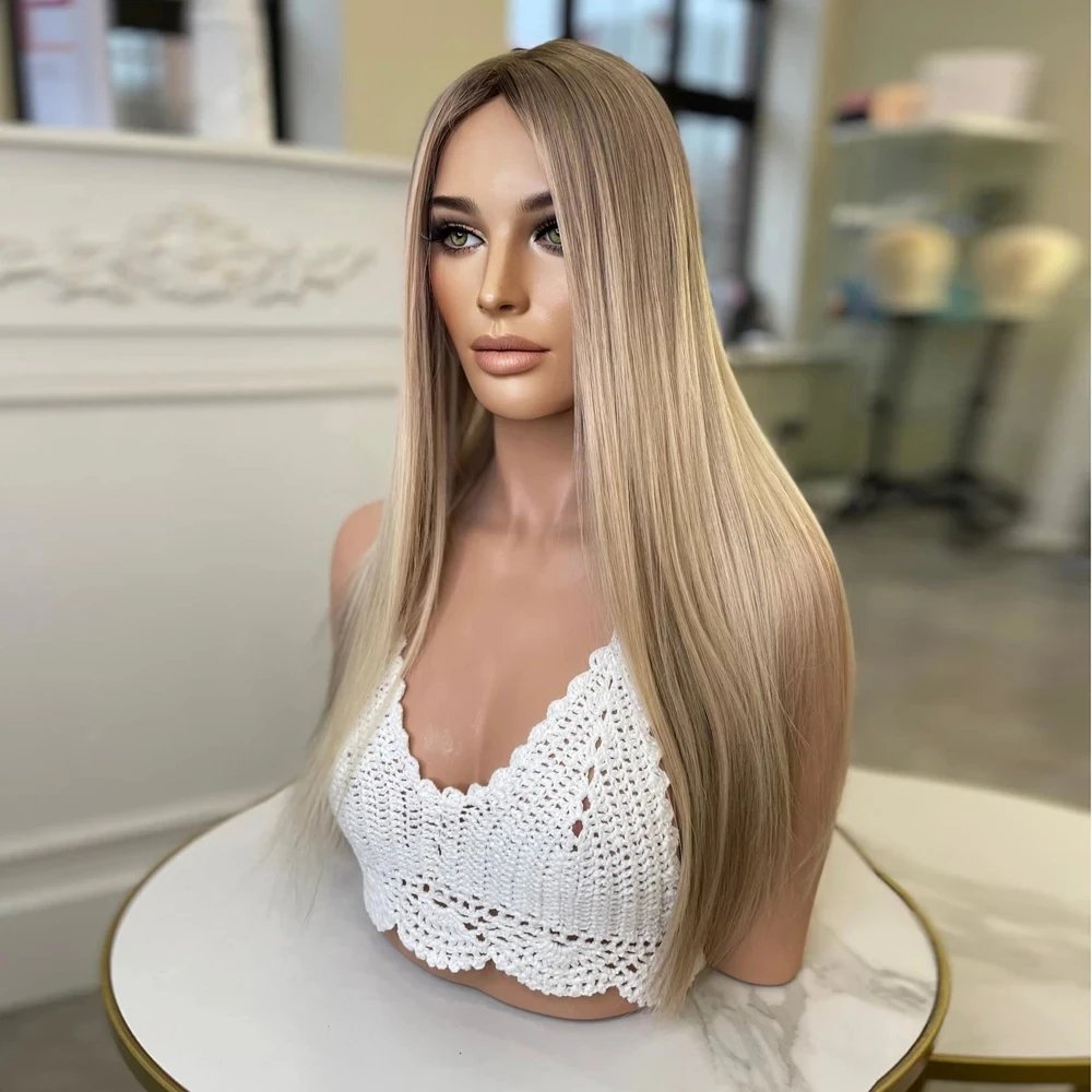 Transparent HD Full Lace Human Hair Wigs for Women Silky Straight Lace Frontal Wigs with Silk Base Highlight Blonde Lace Wigs