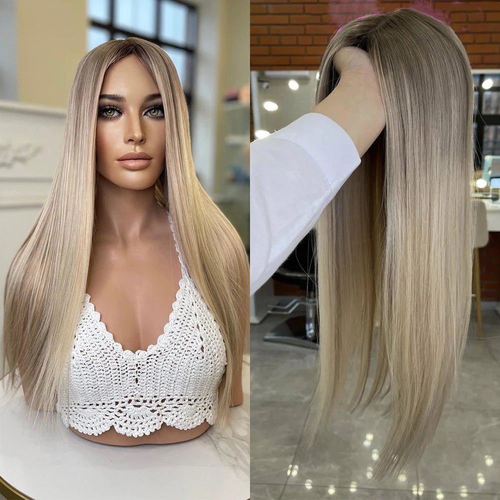 Transparent HD Full Lace Human Hair Wigs for Women Silky Straight Lace Frontal Wigs with Silk Base Highlight Blonde Lace Wigs
