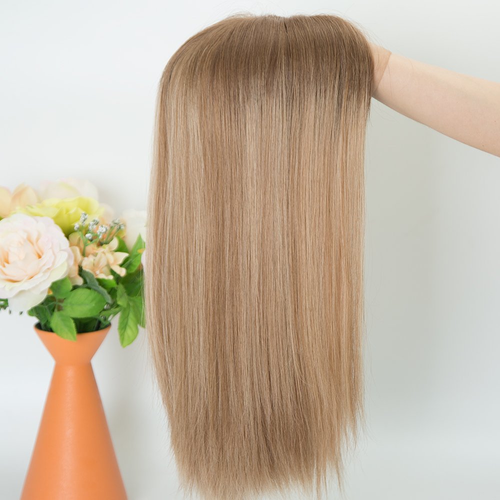 Selling 100% Human Hair Wigs 20 inch European Virgin Hair Highlight Color 5" Hd Single Knots Top Wig For White Women