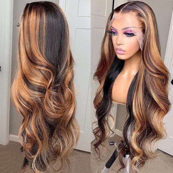 Black With Blonde Highlights Wig,Cuticle Aligned Virgin Hair Highlight Wig Hd,Blond Highlight 4/27 Lace Front Human Hair Wig