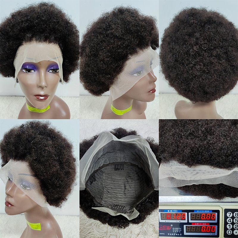 Letsfly Afro Kinky Straight African Wigs 13x4 Lace Frontal Boom Brazilian Human Hair Natural Color Soft Curly Wigs