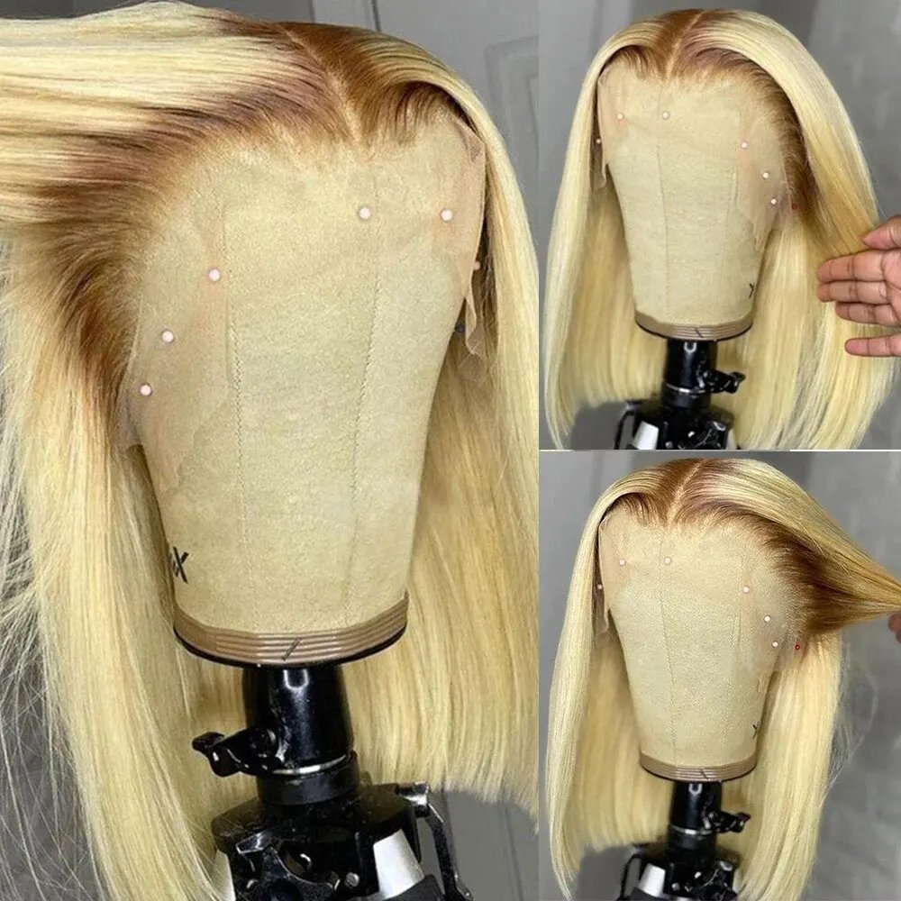 13x4 613 Blonde Bob Hair Human Hair Lace Frontal Wig Brazilian Straight Wig colorful Human Hair Wig for Women