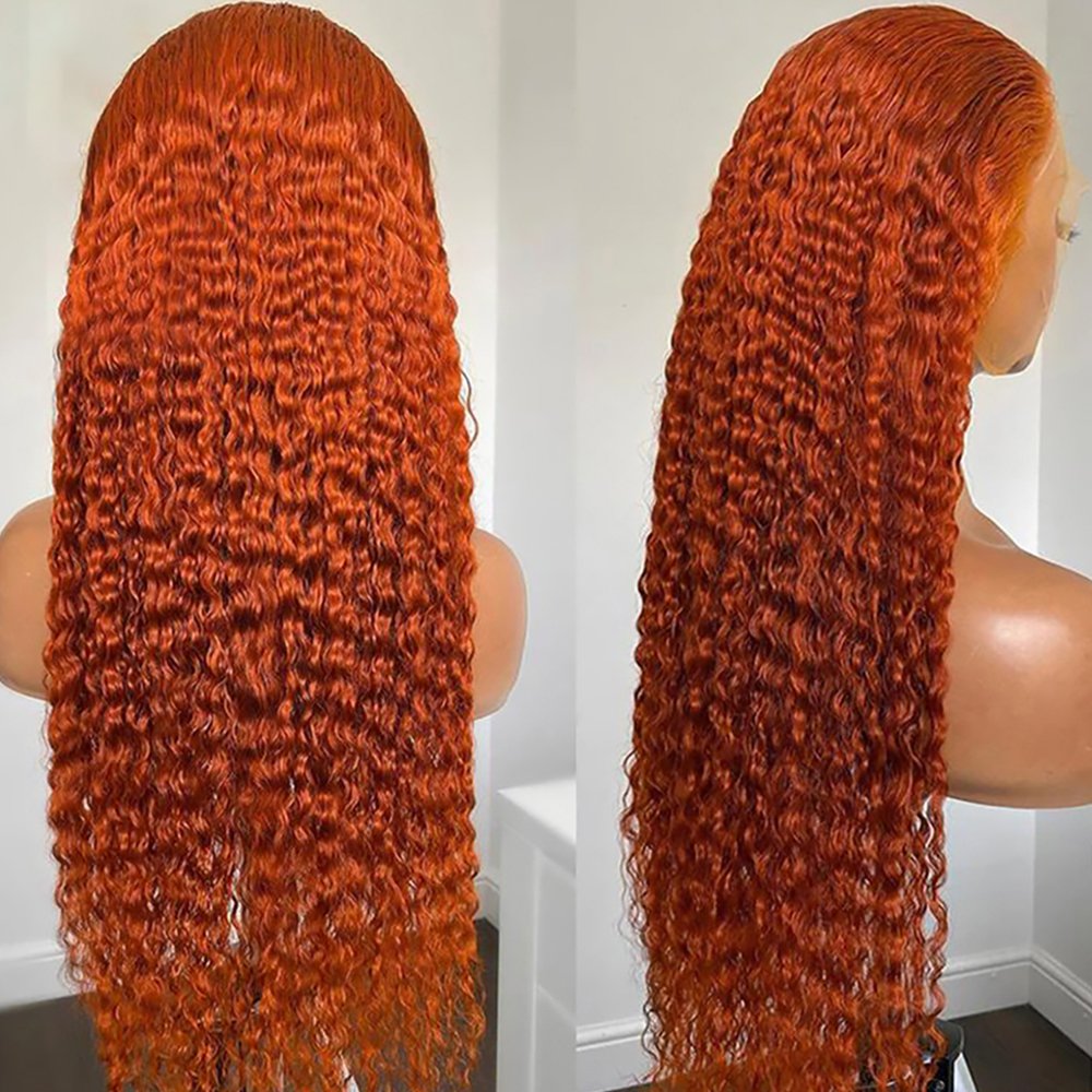 Deep Wave Ginger Blonde Transparent Lace Front Human Hair Wigs Pre Plucked 100% Human Hair Wig for Women