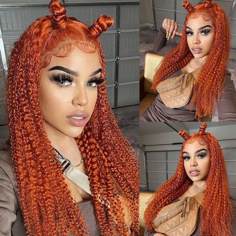 Deep Wave Ginger Blonde Transparent Lace Front Human Hair Wigs Pre Plucked 100% Human Hair Wig for Women