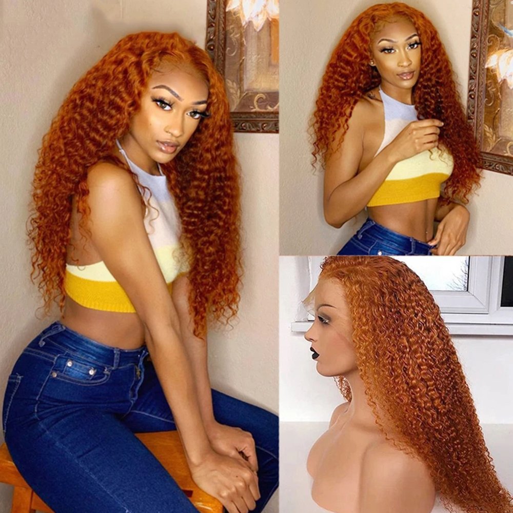 Deep Wave Ginger Blonde Transparent Lace Front Human Hair Wigs Pre Plucked 100% Human Hair Wig for Women