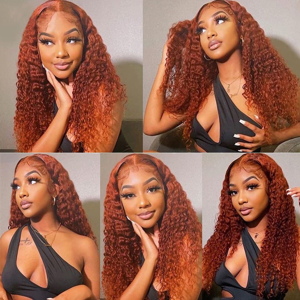 Deep Wave Ginger Blonde Transparent Lace Front Human Hair Wigs Pre Plucked 100% Human Hair Wig for Women