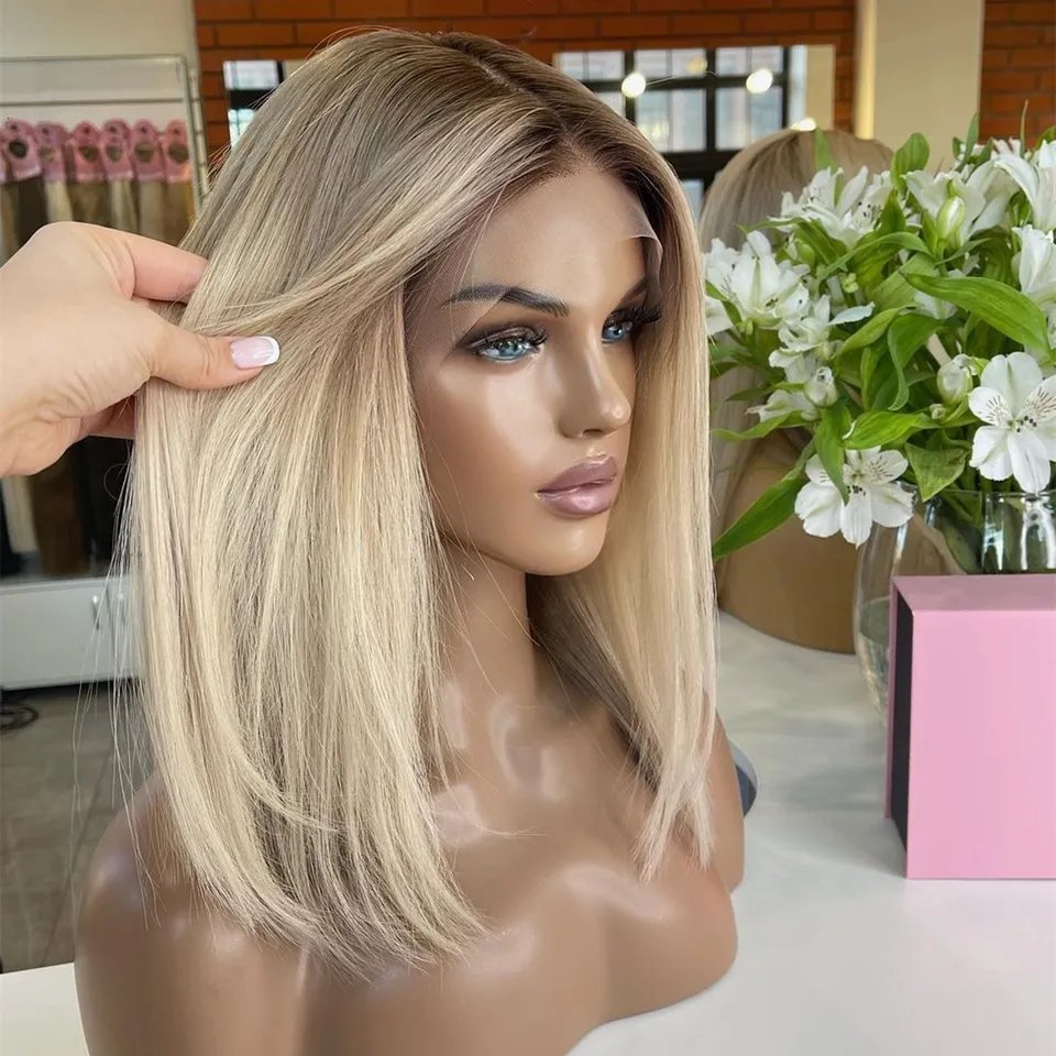 Vietnam Hair Blonde Straight Bob Wigs European Human Hair Wigs Cuticle Aligned 360 13x4 Lace Front Wig