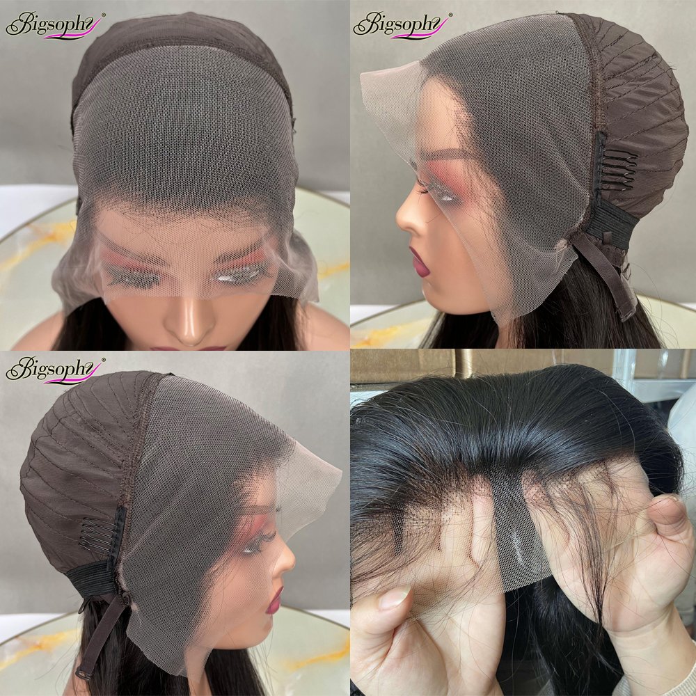 High Quality Indian Human Hair Unprocessed Glueless Wig Pre Plucked Front Lace Wig Straight Natural Black 30 Inch