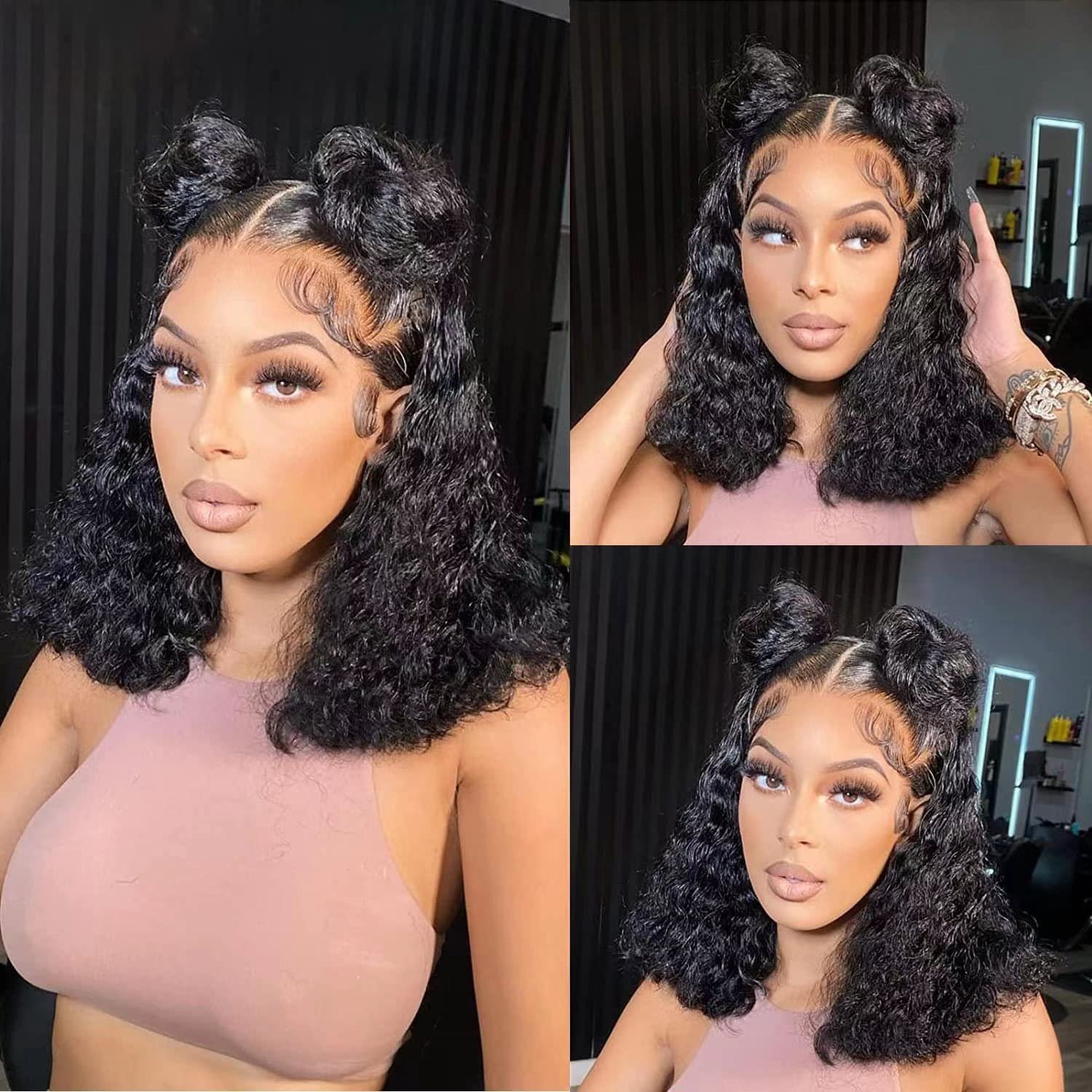 ZSF WholeSale Colored brazilian Virgin Hair Kinky Curly Transparent/HD Swiss Lace Closure Full Lace Wigs For Black Women