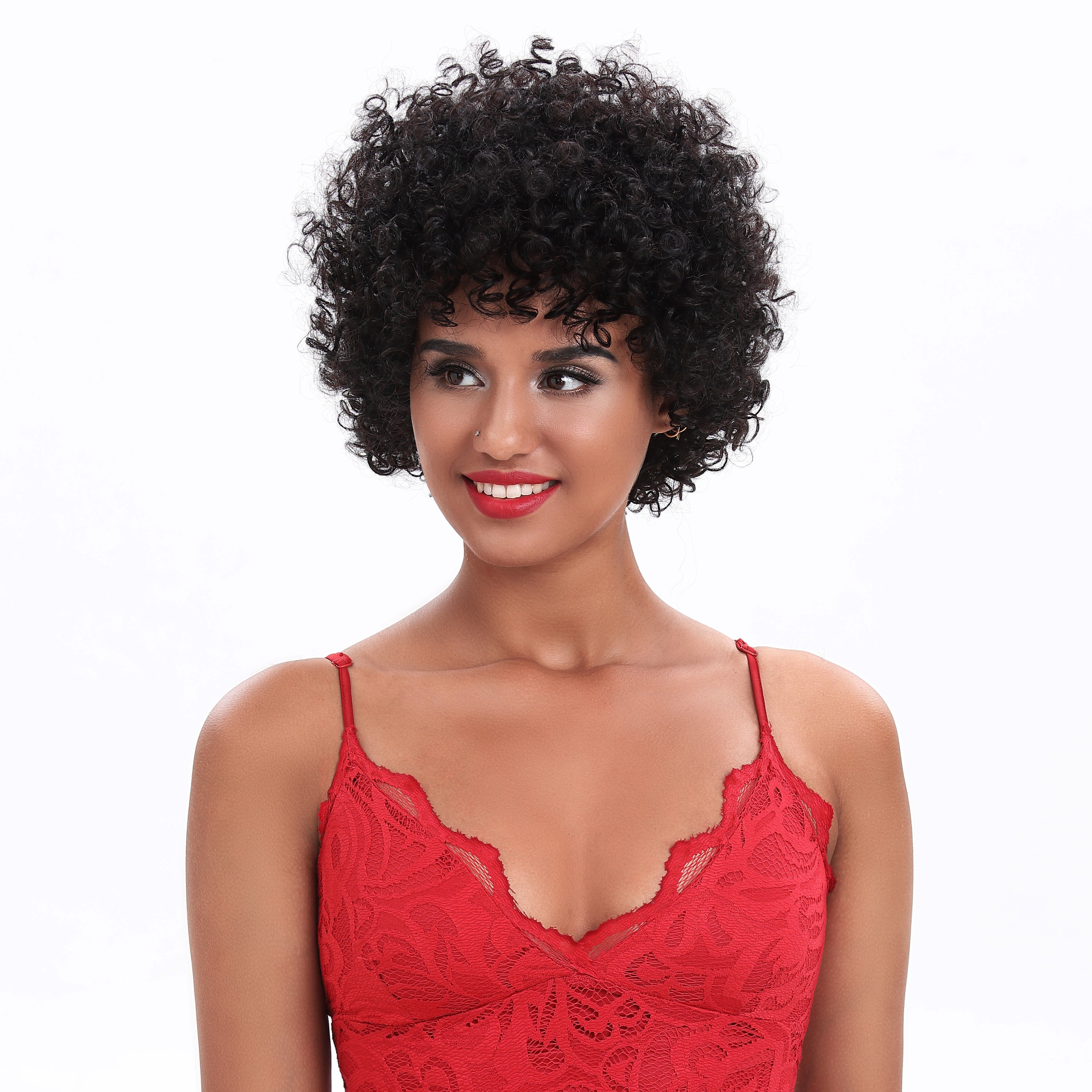 Rebecca Vendor wholesale hot selling Short Afro Kinky Curly Bob Wigs No Lace Front Human Hair Wigs For Black Women