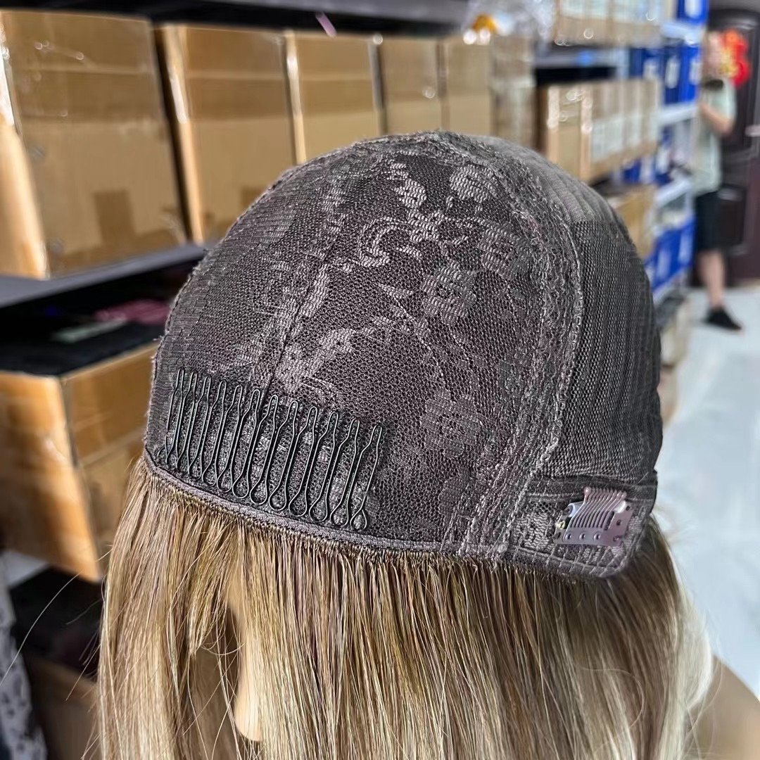 Fast shipping large stock silk top base wigs blonde color virgin straight 100% human hair full lace wig with bangs jewish wigs