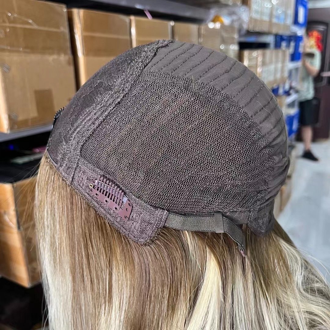 Fast shipping large stock silk top base wigs blonde color virgin straight 100% human hair full lace wig with bangs jewish wigs