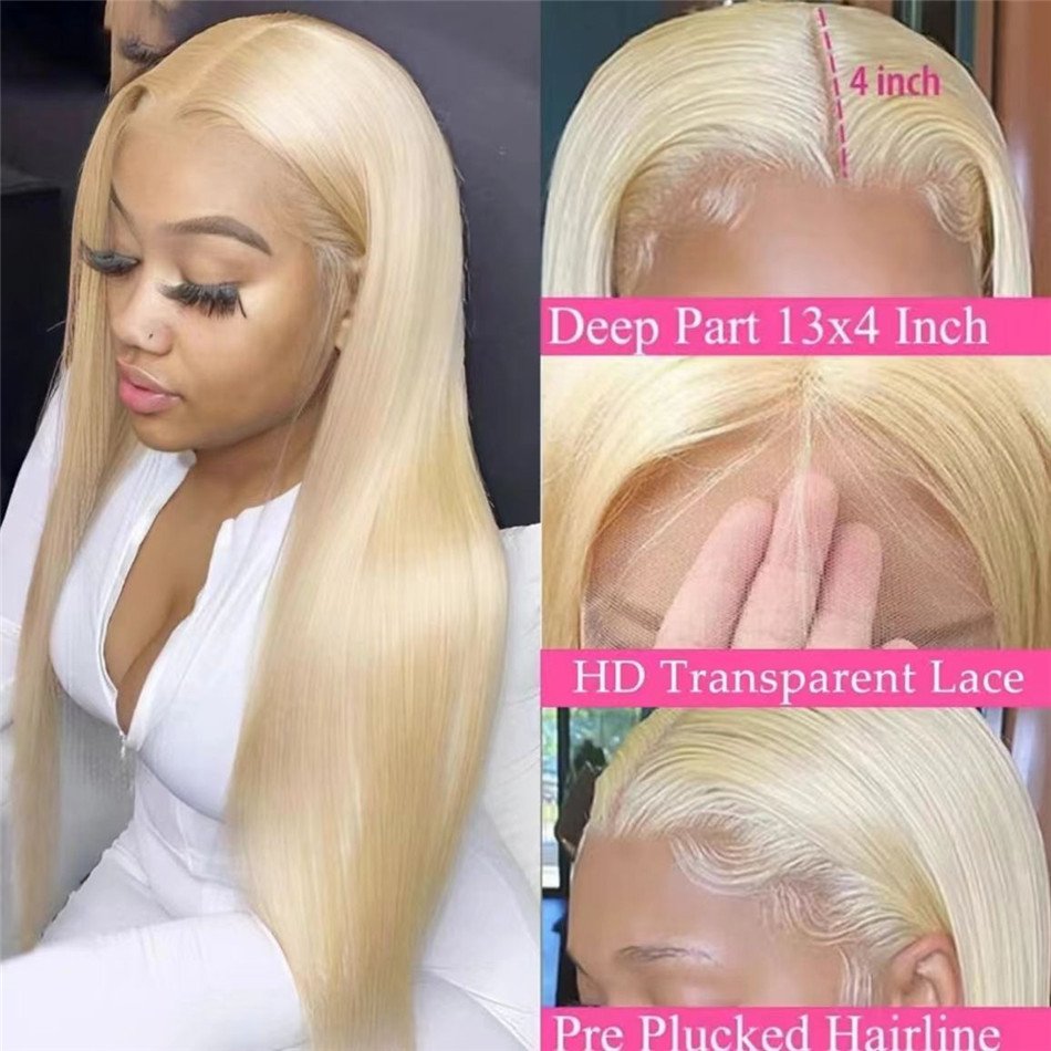 Cheap 613 Honey Blonde Lace Front Wigs Colored HD Lace Frontal Wig Bone Straight 613# Full Lace Human Hair Wigs For Black Women