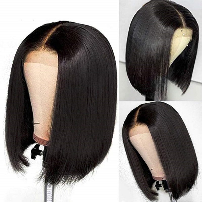 Wholesale Short Straight Wigs Women's Short Straight Hair Medium Split Black Bobble Head Cover Wig