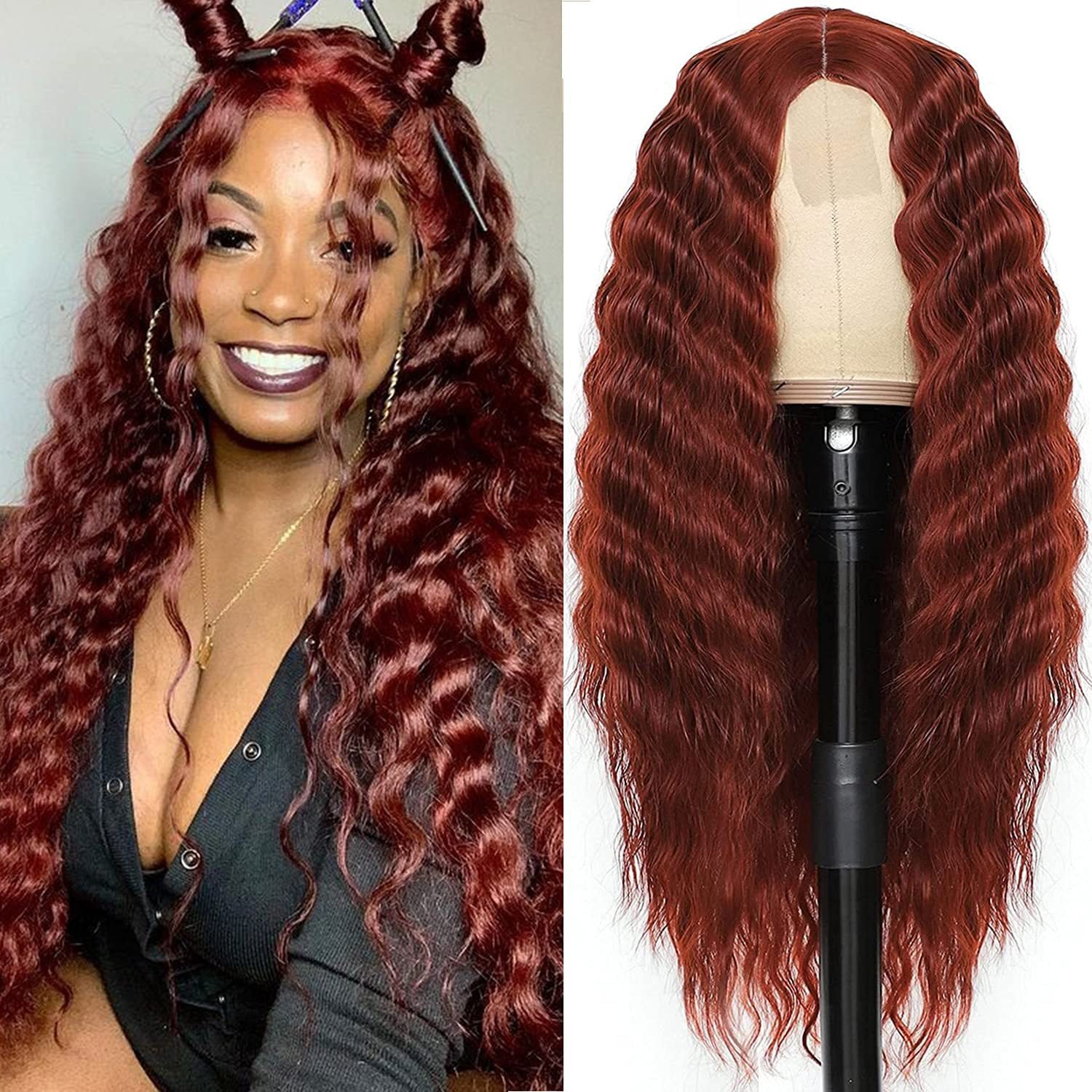 Synthetic hair 28inches Deep Wave small lace front wigs water wave glueless middle part Hand Tied Wig manufacturer cheap wigs