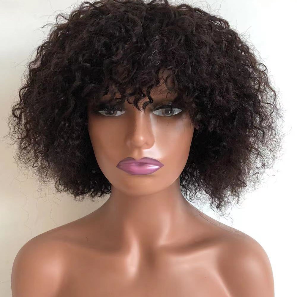 Kinky Curly Human Hair Bob Wig for Black 99j Short Afro Coily Curly Women 1 Piece Brazilian Hair Long Elastic Lace Headband Wig
