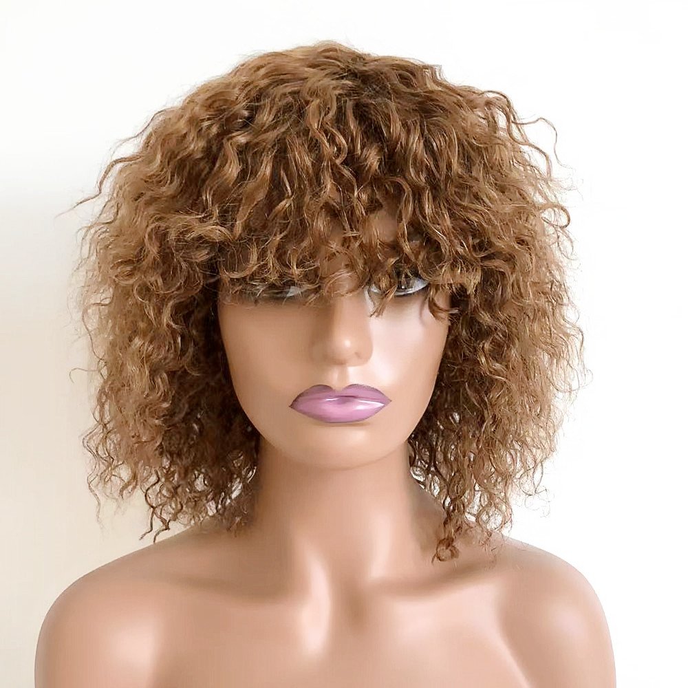 Kinky Curly Human Hair Bob Wig for Black 99j Short Afro Coily Curly Women 1 Piece Brazilian Hair Long Elastic Lace Headband Wig