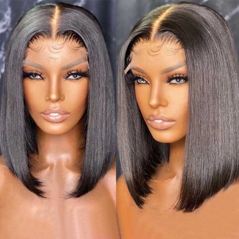 Wholesale Peruvian Bob Human Hair Wig Transparent Glueless Virgin Curly Bob Wigs Cheap 13*4 Lace Closure Short Bob Wig