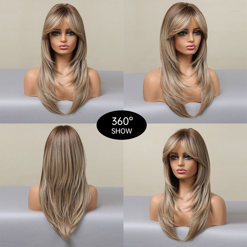 Factory Long Straight Vietnamese Wigs With Bangs Ombre Honey Brown to Blonde Wig for Women Daily Wholesale