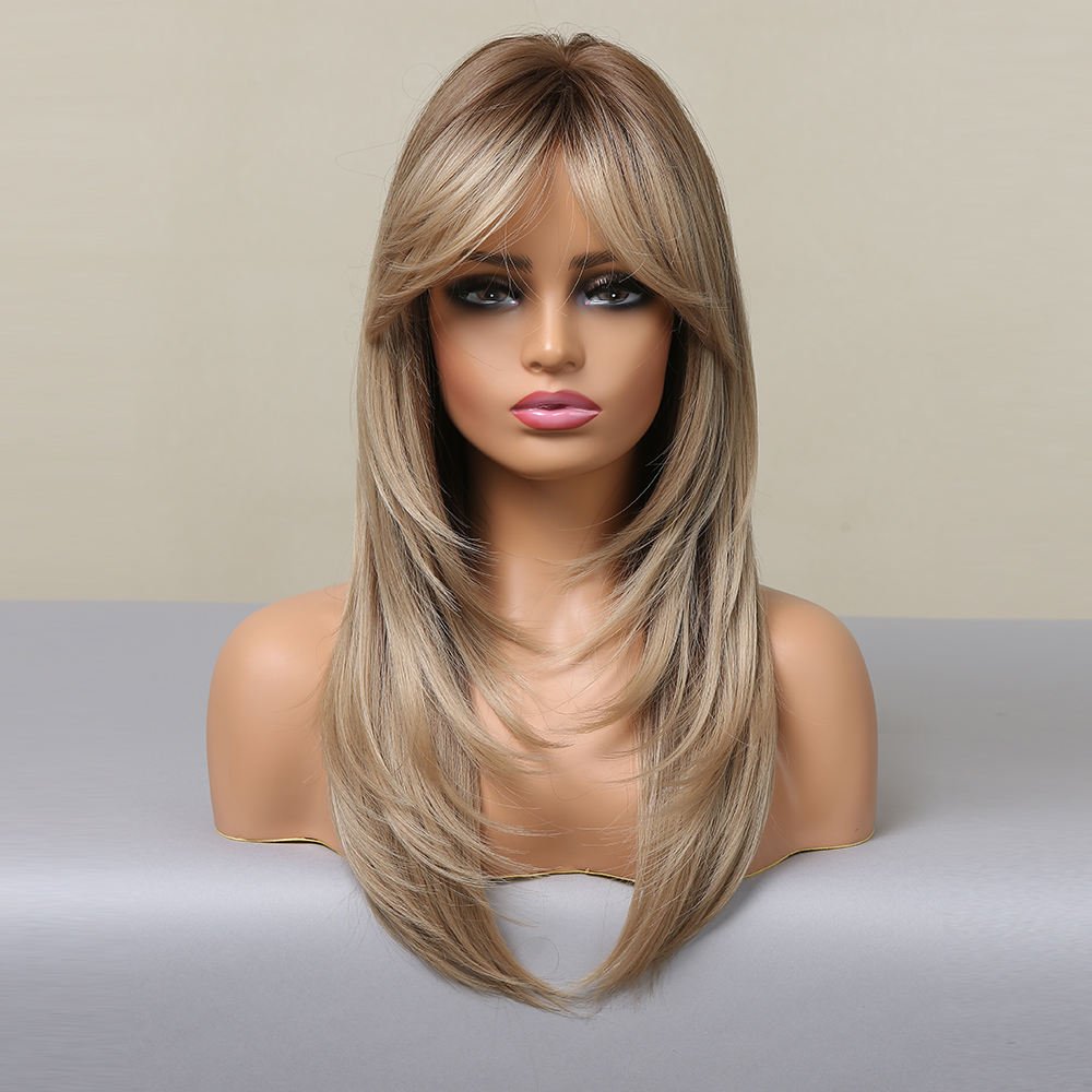 Factory Long Straight Vietnamese Wigs With Bangs Ombre Honey Brown to Blonde Wig for Women Daily Wholesale
