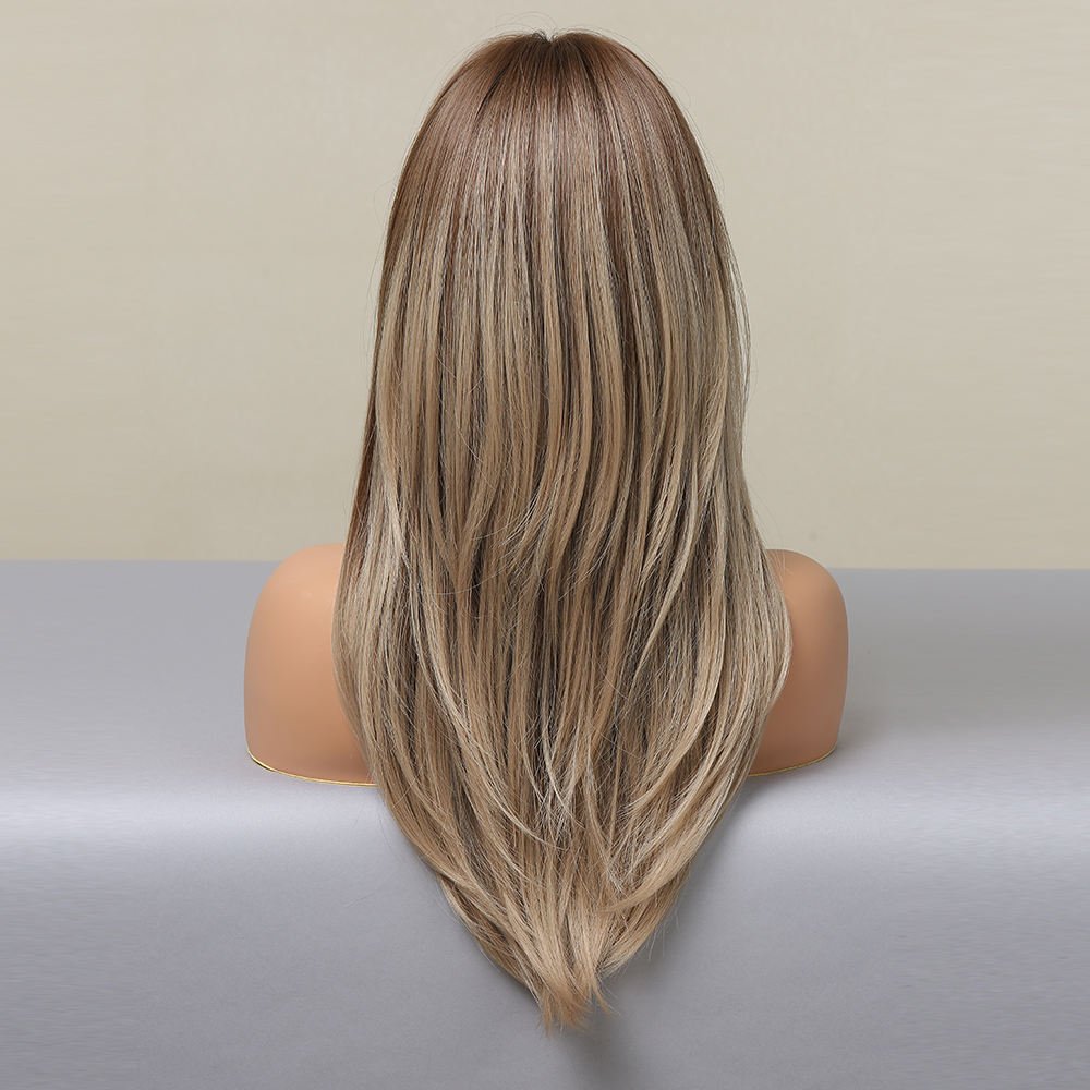 Factory Long Straight Vietnamese Wigs With Bangs Ombre Honey Brown to Blonde Wig for Women Daily Wholesale