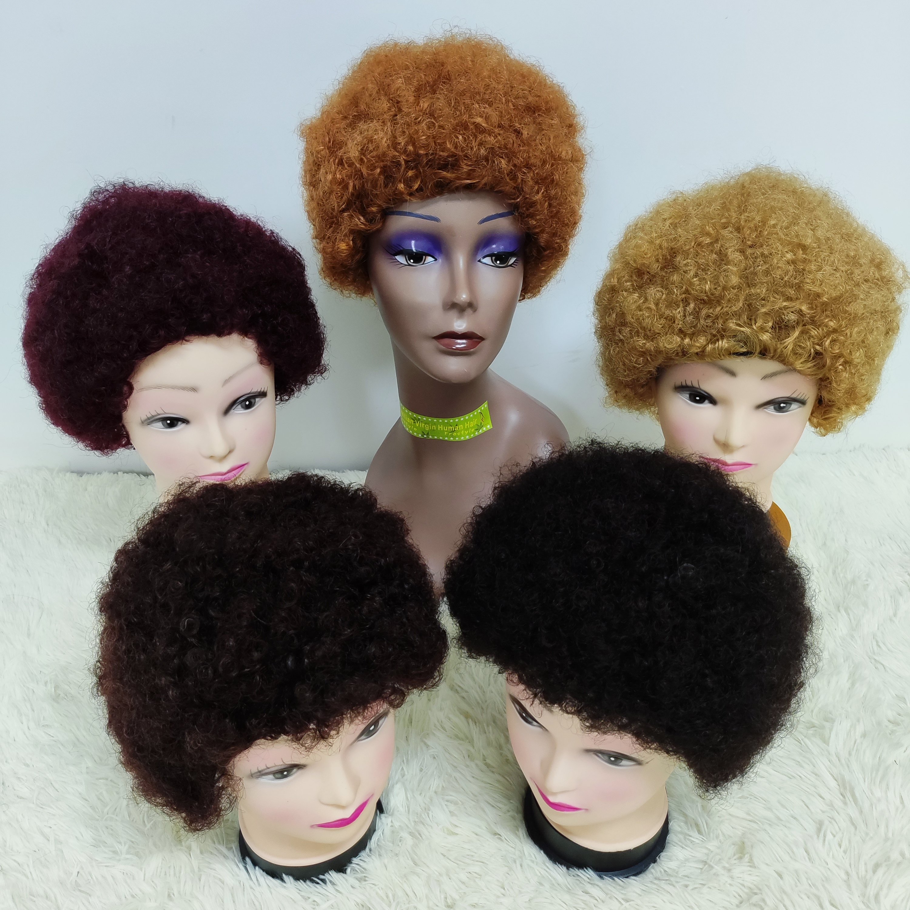 Letsfly 12 Inches Afro Kinky Human Hair Wigs Machine Made Short Cheap Price Brazilian Remy Hair Wigs