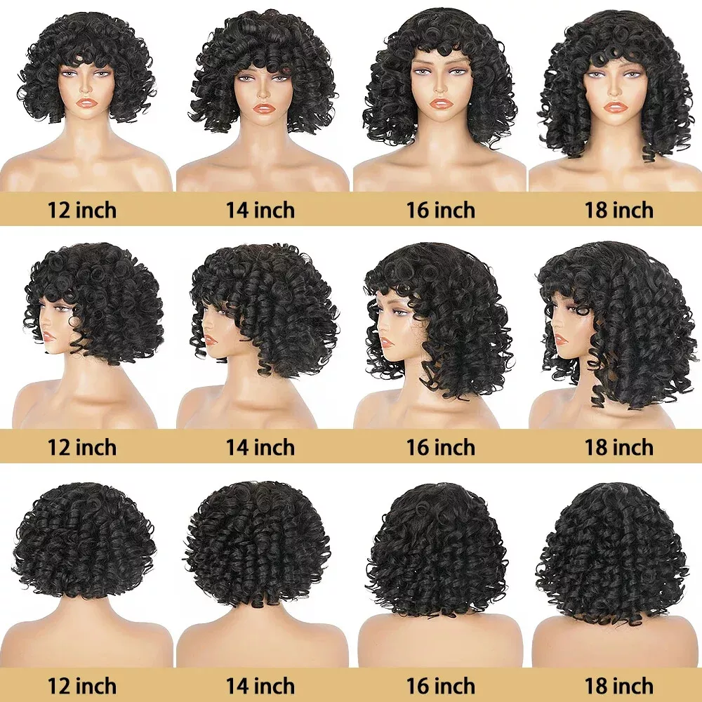 Wholesale Indian Virgin Human Hair 12 Inch,Female Human Hair Wig Luxury Curly,Short Luxury Bob Human Hair Bangs Wig No Lace