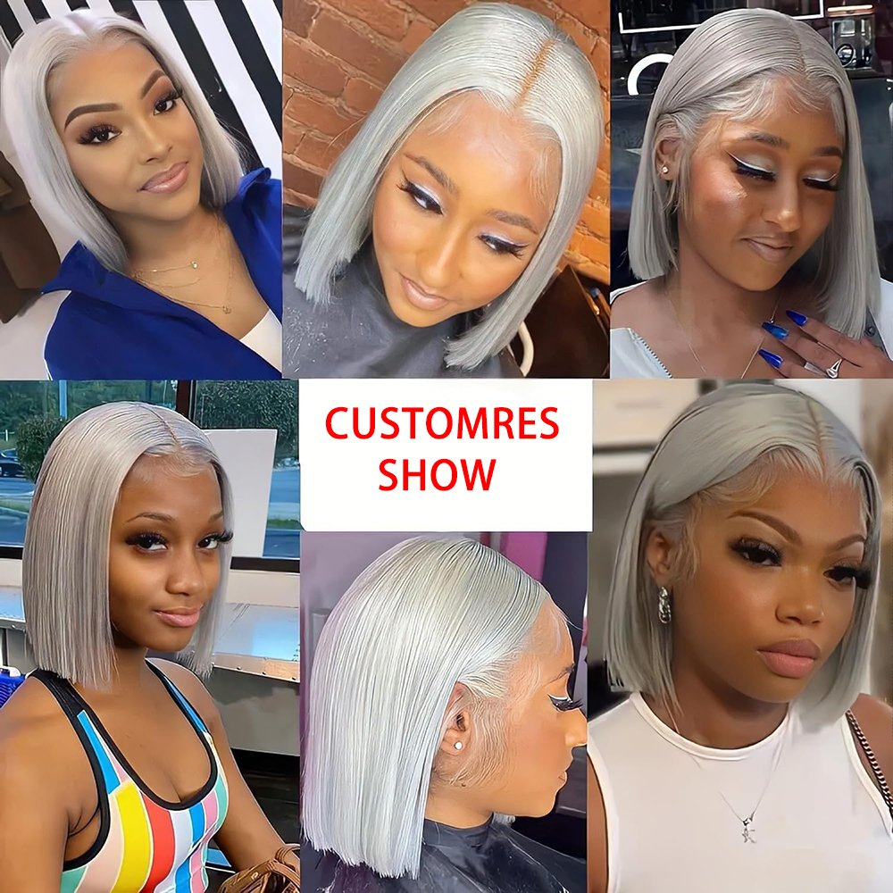 Gray Short Bob Wig 13x4 Lace Front Human Hair Wigs For Women Silver Grey HD Frontal Brazilian Hair Wig