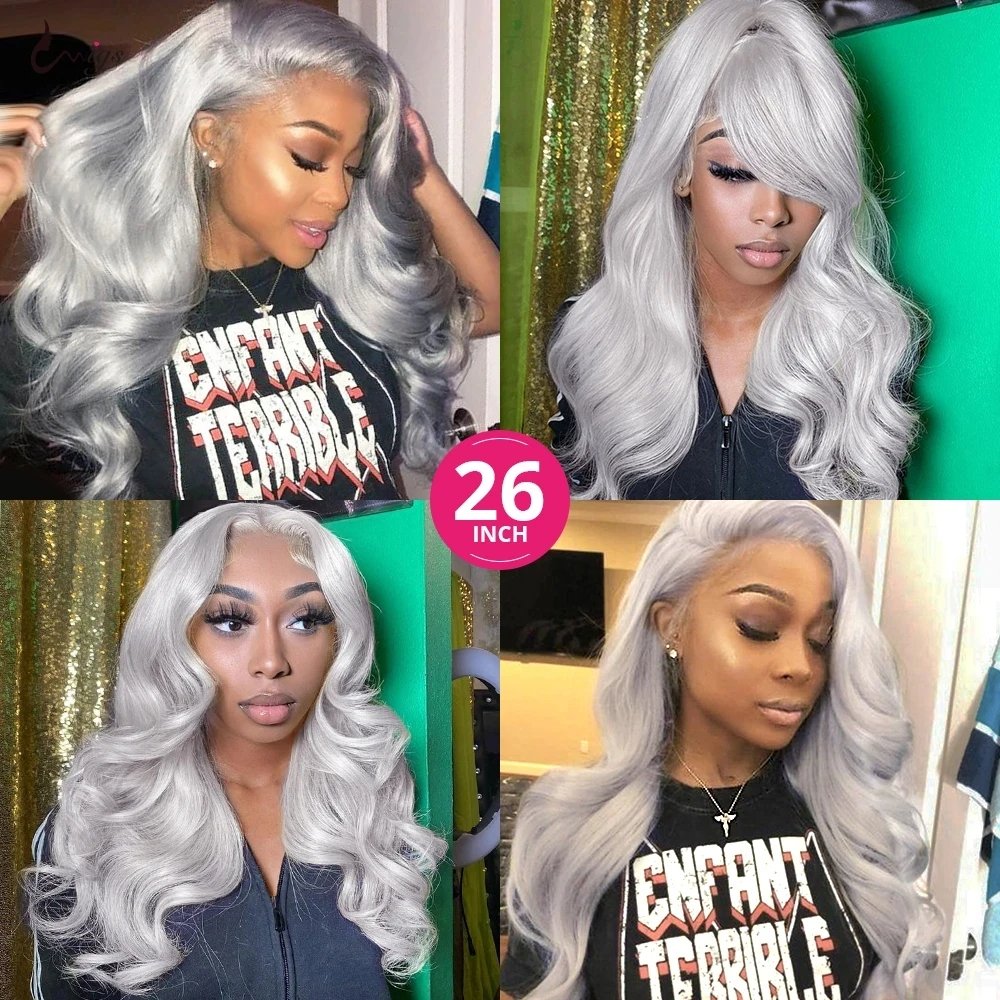 150% 180% Density HD Full lace Human Hair Wig grey body wave Virgin Human Hair Lace Front Wig for Black Women