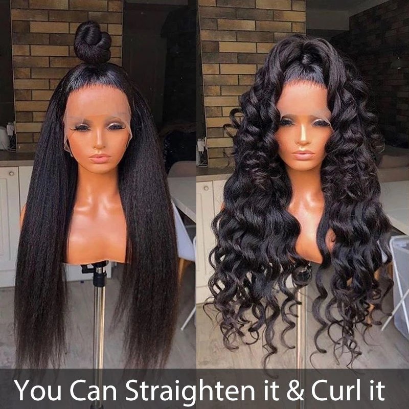 Human Hair Wigs Pre Plucked With Baby Hair,Brazilian Remy Yaki Lace Frontal Wigs Wigs,Kinky Straight Frontal Wig 13x4 Lace Front