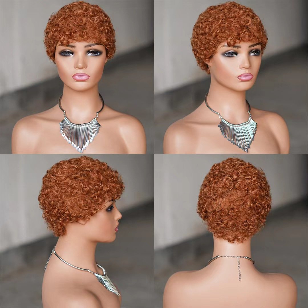 Cheap Pixie curly short wigs wholesale 100%human hai wigs hot selling full mechanism for non-lace wigsCurly curls