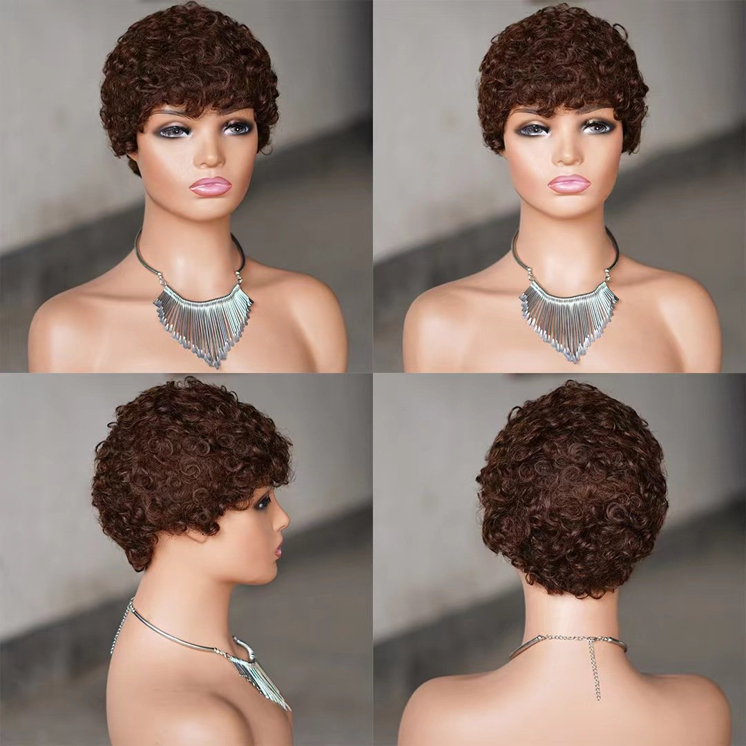Cheap Pixie curly short wigs wholesale 100%human hai wigs hot selling full mechanism for non-lace wigsCurly curls