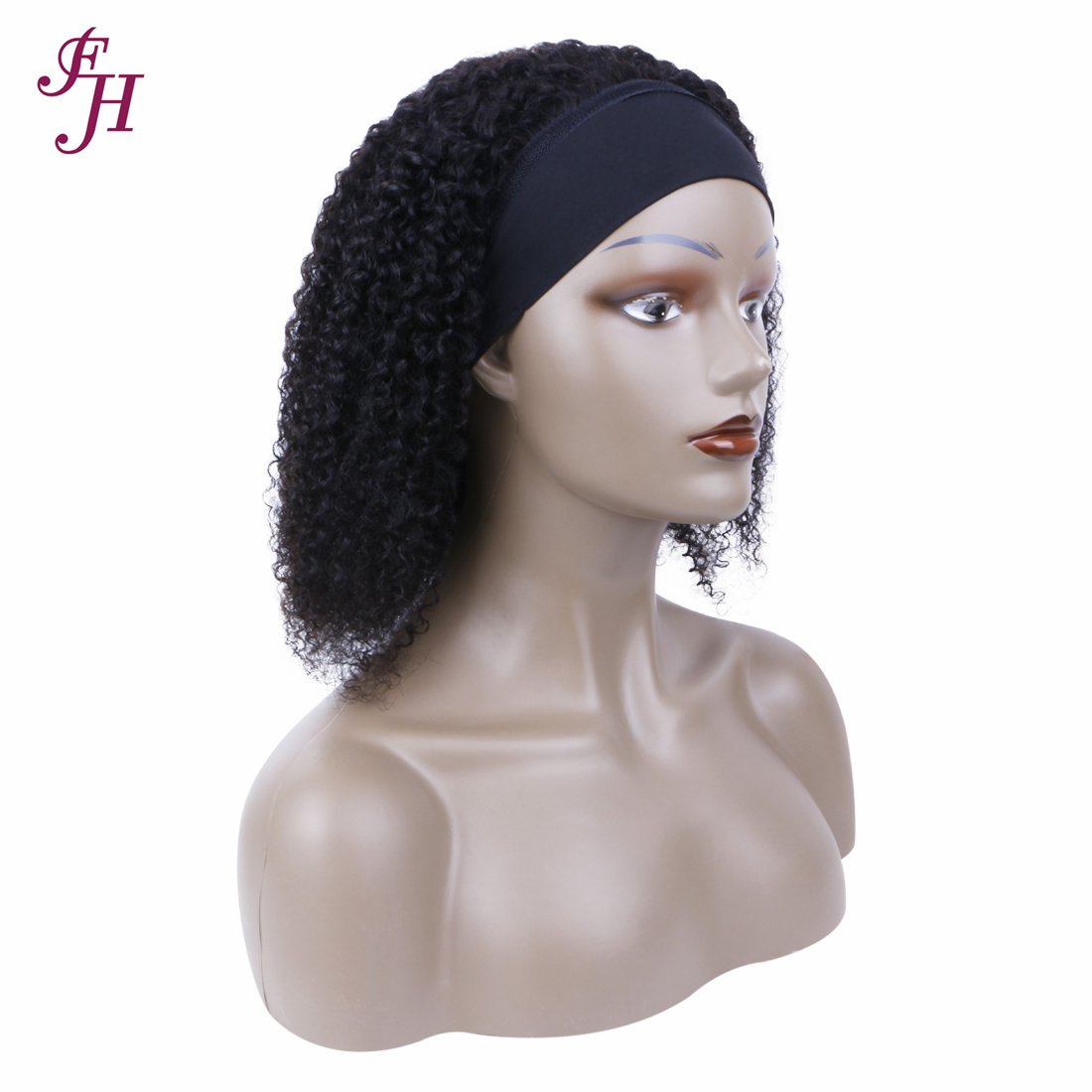 FH 150% Density Kinky Curly Short Headband Wig Raw Virgin Brazilian human Hair Headband Wig For Black Women
