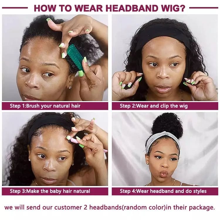 FH 150% Density Kinky Curly Short Headband Wig Raw Virgin Brazilian human Hair Headband Wig For Black Women