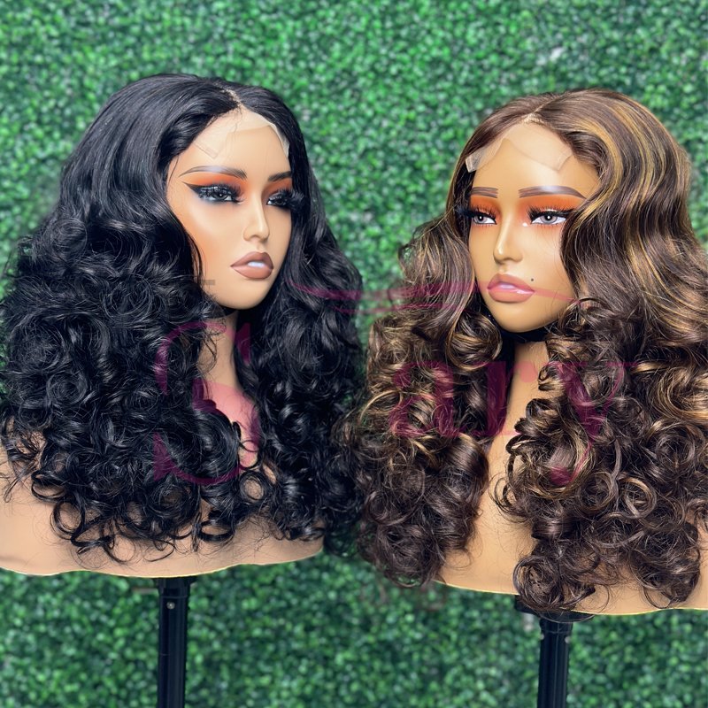 Cheap 4x4 Glueless Lace Closure Funmi Bouncy Curl Human Hair Wigs 12A Grade Double Drawn Cuticle Aligned Raw Virgin Hair Wigs