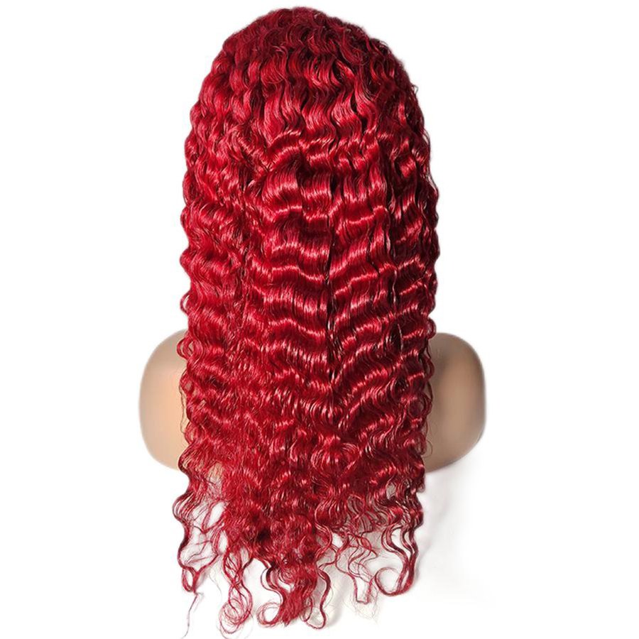 99J Burgundy Color Deep Wave 13x4 Lace Front Wigs 150% 180% 200% Density Red Wine Wigs Pre-Plucked Brazilian Human Hair Wigs