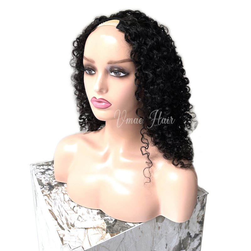 VMAE Women's Short Afro Kinky Curly U V Part Vietnamese Virgin Cuticle Aligned Human Hair Wig Deep Afro Curls Black Straight