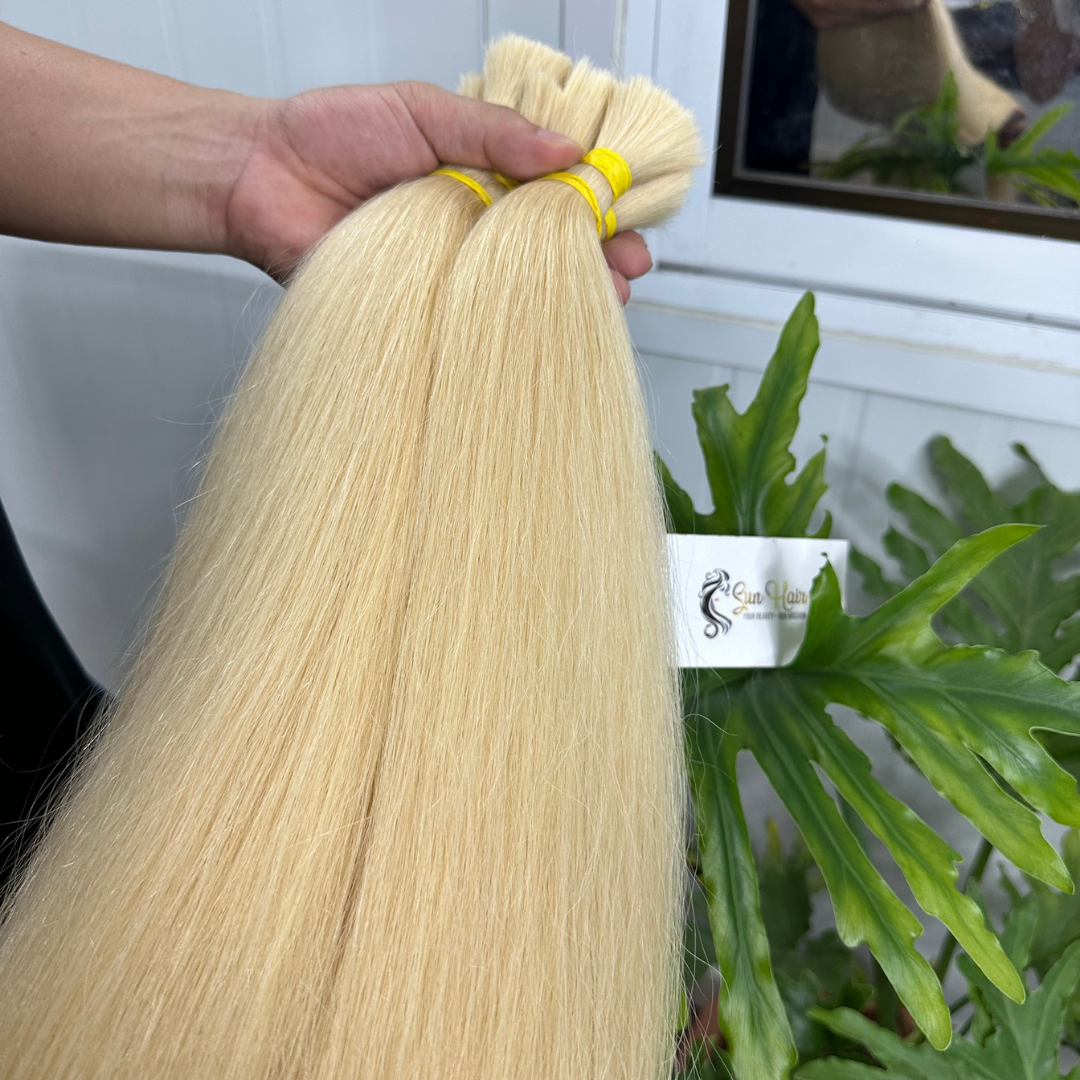 Wholesale Hot Trending #60 Blonde Colour Raw Unprocessed Cutilcle Aligned Bulk Hair 100% Human Hair Extensions From Sun Hair
