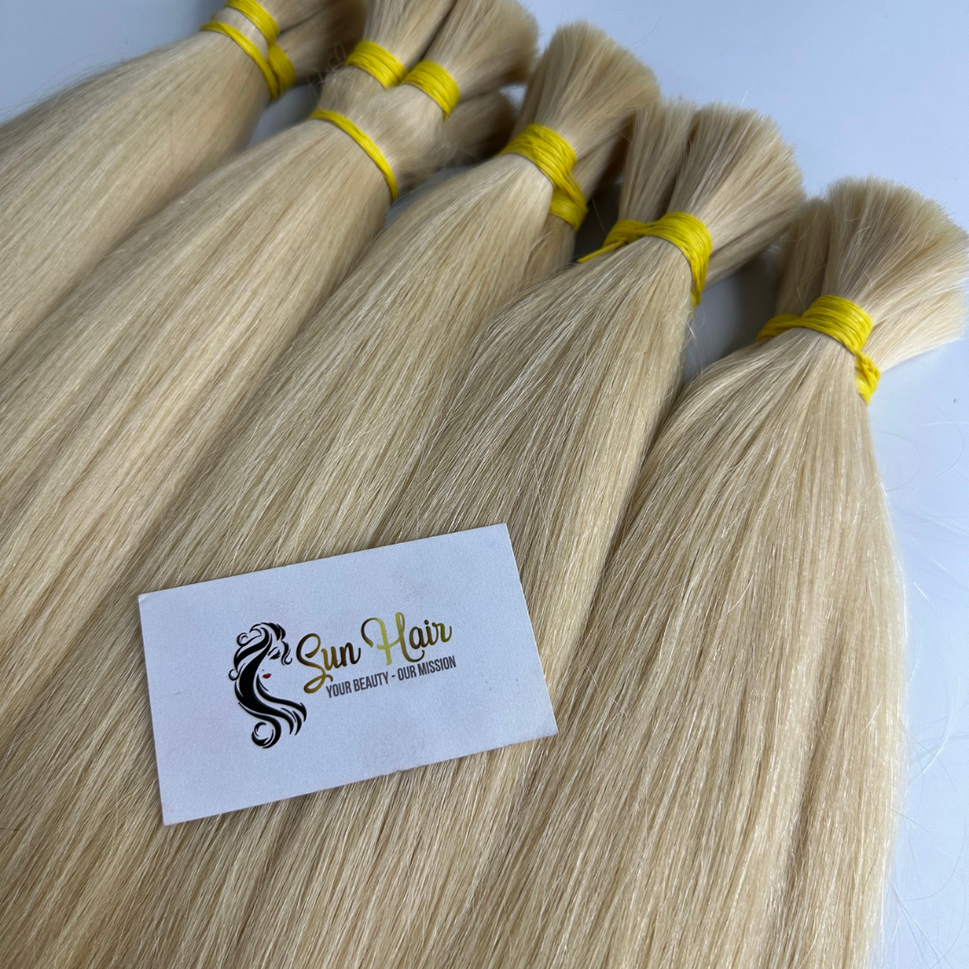 Wholesale Hot Trending #60 Blonde Colour Raw Unprocessed Cutilcle Aligned Bulk Hair 100% Human Hair Extensions From Sun Hair