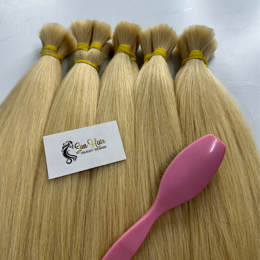 Wholesale Hot Trending #60 Blonde Colour Raw Unprocessed Cutilcle Aligned Bulk Hair 100% Human Hair Extensions From Sun Hair