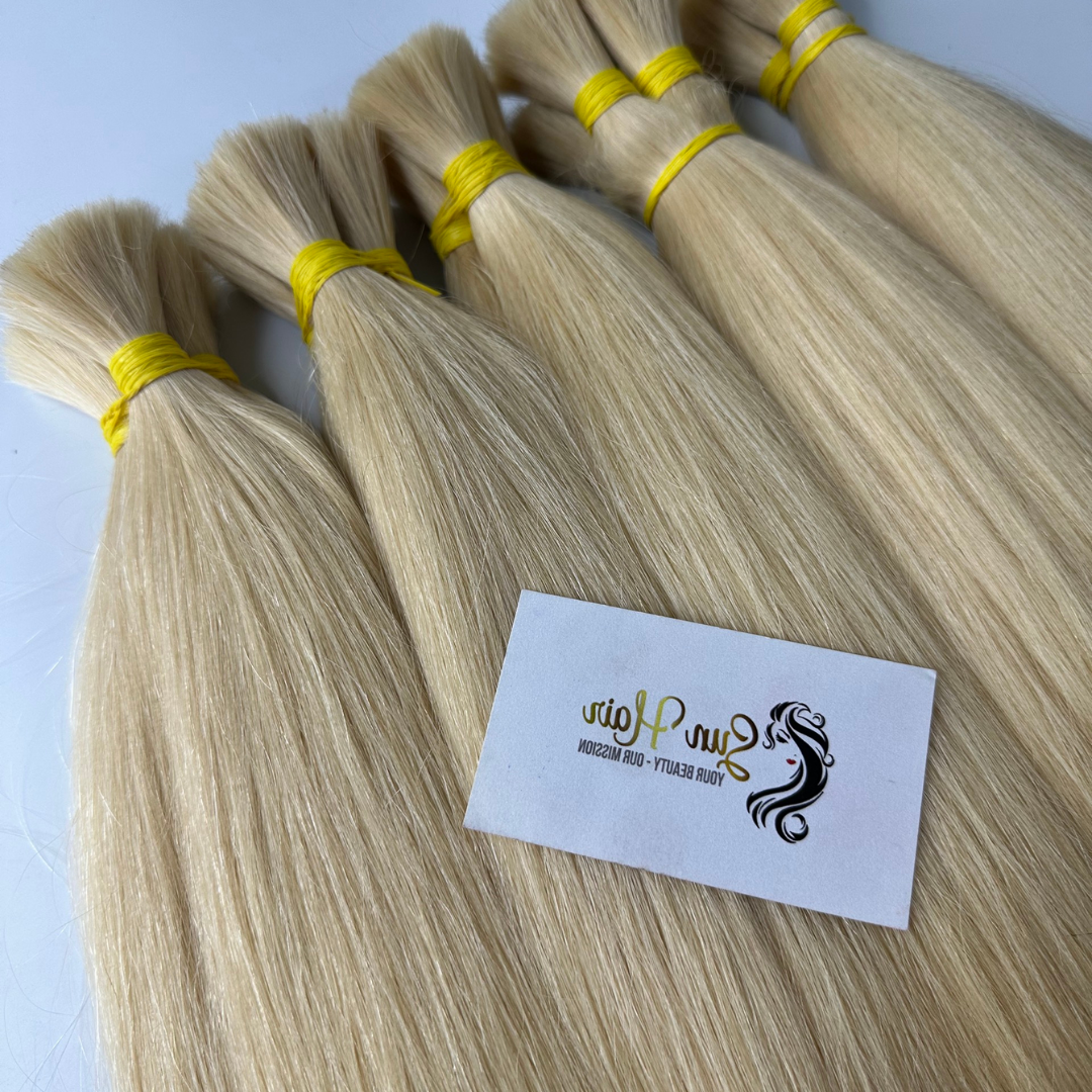 Wholesale Hot Trending #60 Blonde Colour Raw Unprocessed Cutilcle Aligned Bulk Hair 100% Human Hair Extensions From Sun Hair