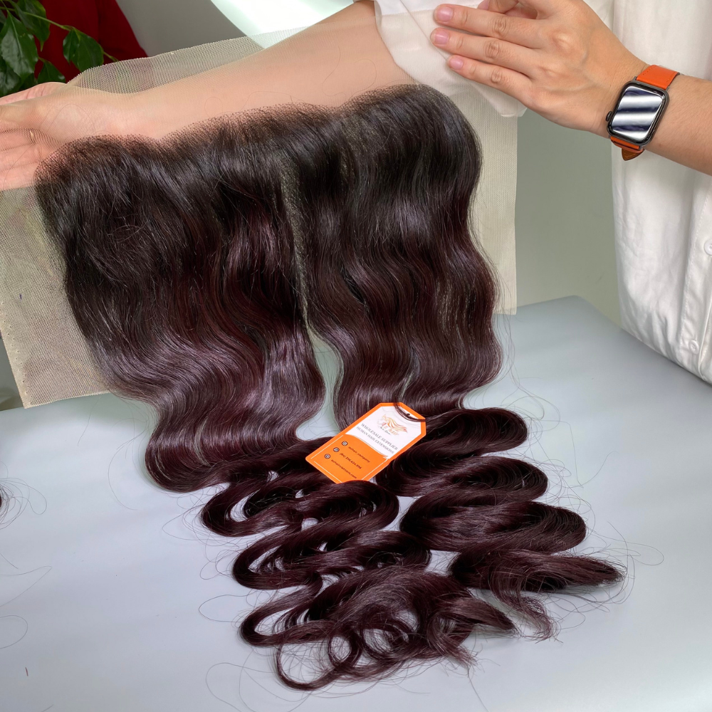 100% Virgin Hair Body Wavy Human Hair Bundles Red Wine Color, Vietnamese Wavy, Curly Hair Extensions For Resale