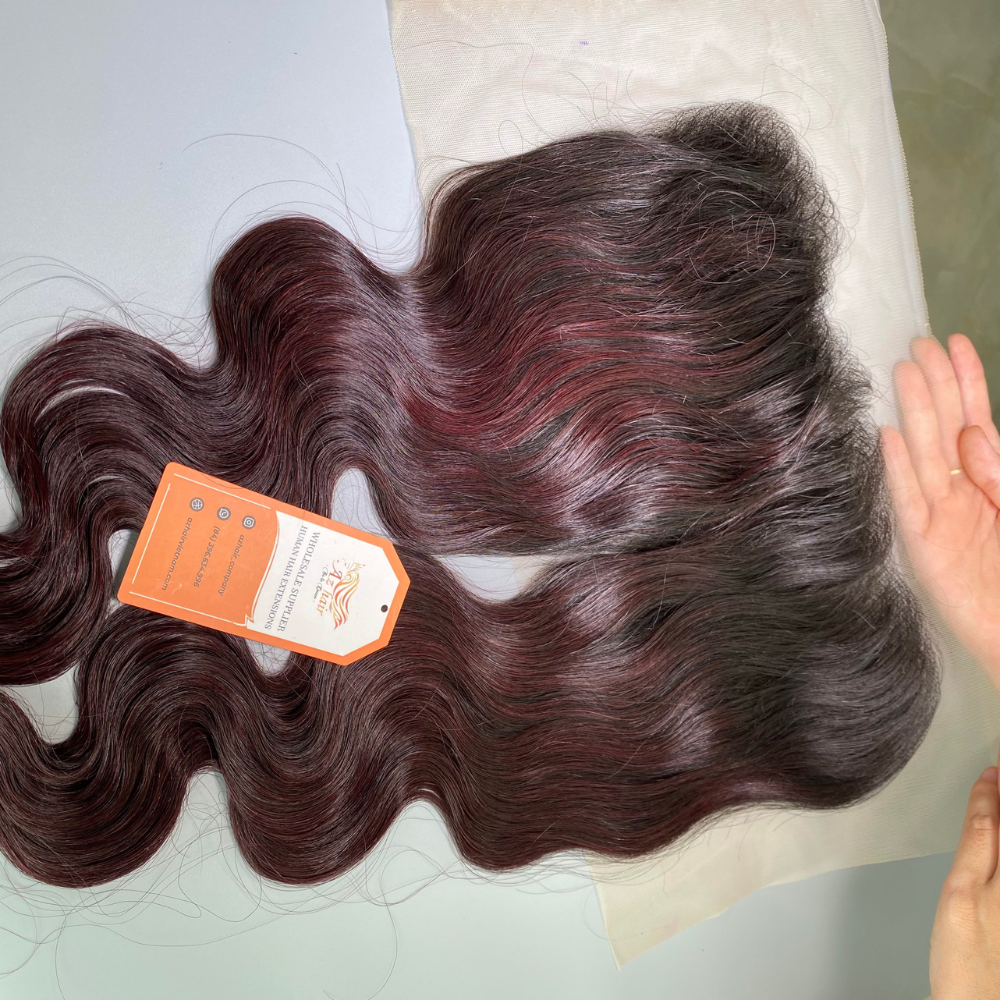 100% Virgin Hair Body Wavy Human Hair Bundles Red Wine Color, Vietnamese Wavy, Curly Hair Extensions For Resale