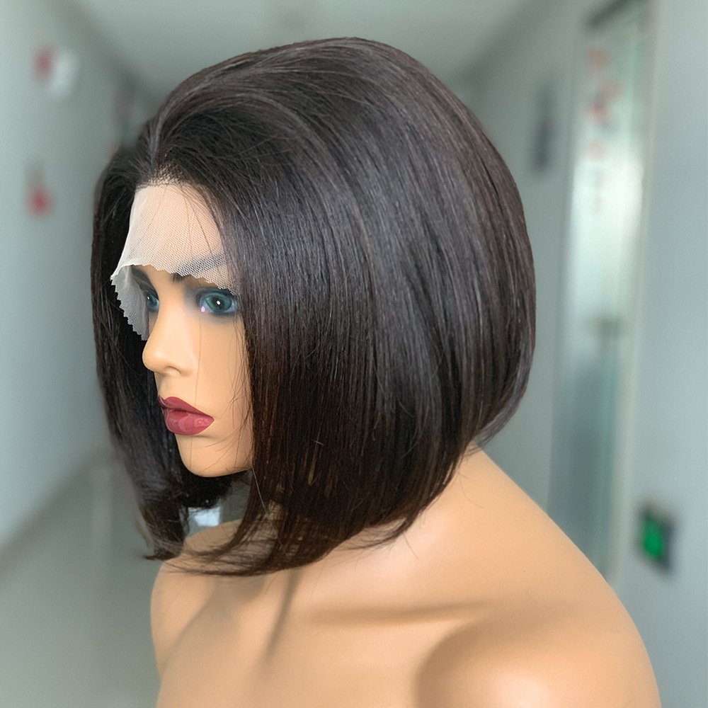 Wholesale Fashionable Virgin Human Hair Wigs Short Bob Wigs Human Hair Lace Front Natural Black Wig Cover