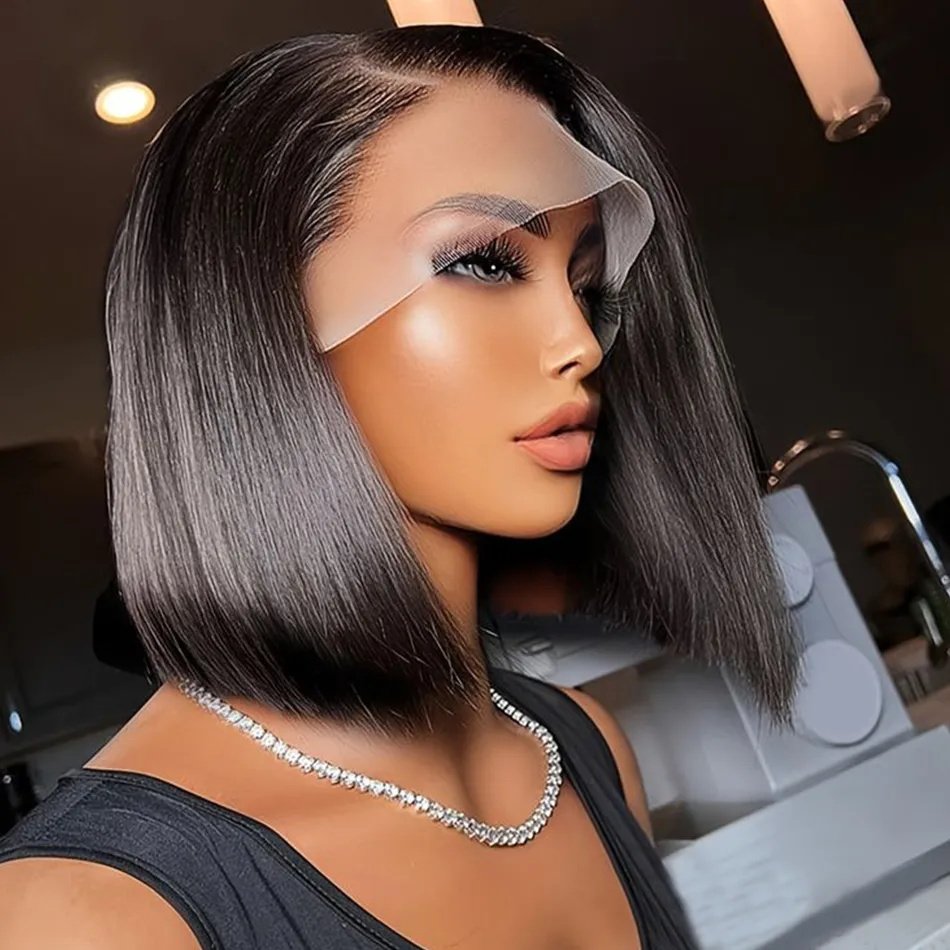 Cheap 13*4 Short Bob Transparent Lace Human Hair Wig 8-14inch Mink Brazilian Hair Wig 4x4 Closure Short Bob Wigs For Black Women