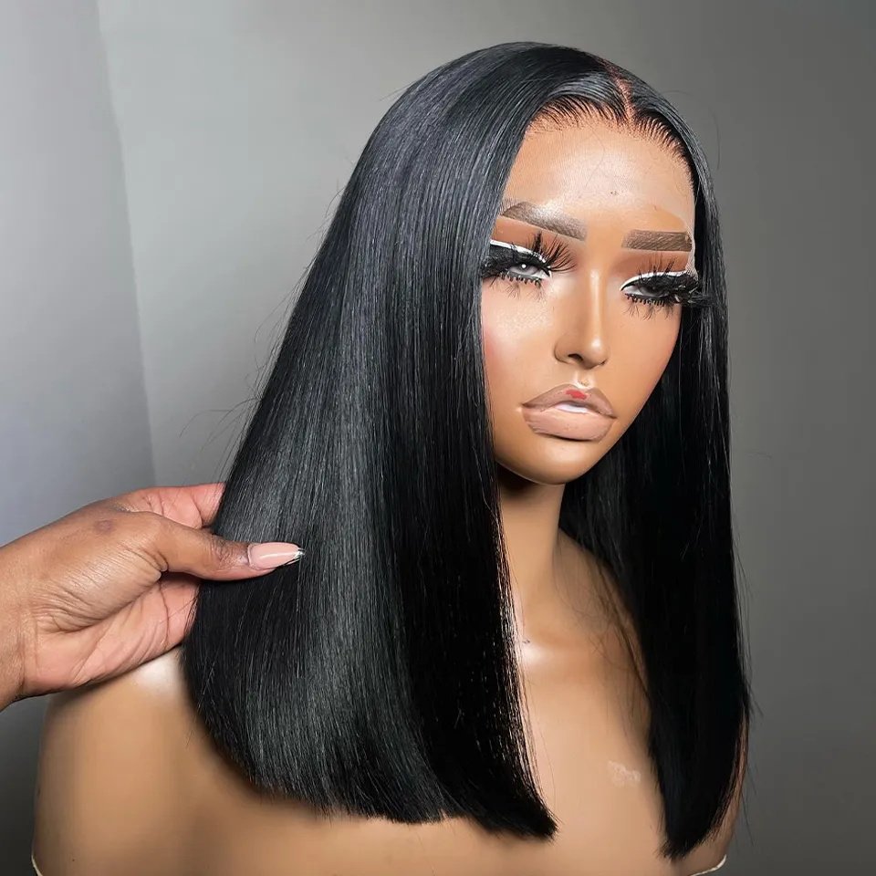 Cheap 13*4 Short Bob Transparent Lace Human Hair Wig 8-14inch Mink Brazilian Hair Wig 4x4 Closure Short Bob Wigs For Black Women