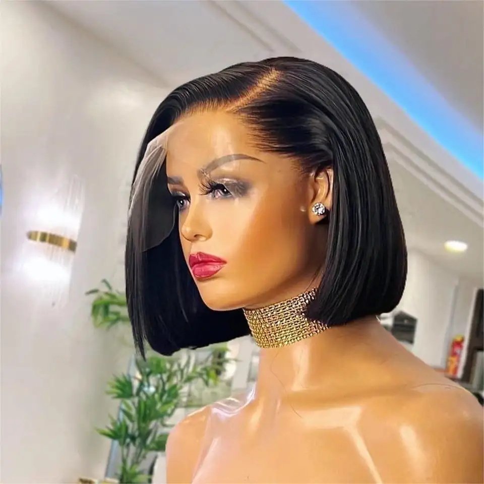 Cheap 13*4 Short Bob Transparent Lace Human Hair Wig 8-14inch Mink Brazilian Hair Wig 4x4 Closure Short Bob Wigs For Black Women