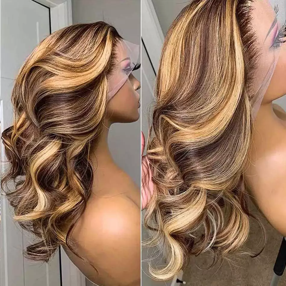 Cheap Colored Highlight Human Hair Lace Front Wigs Hd Lace Frontal Wig Vendor 4/27 Bone Straight Human Hair Wigs For Black Women