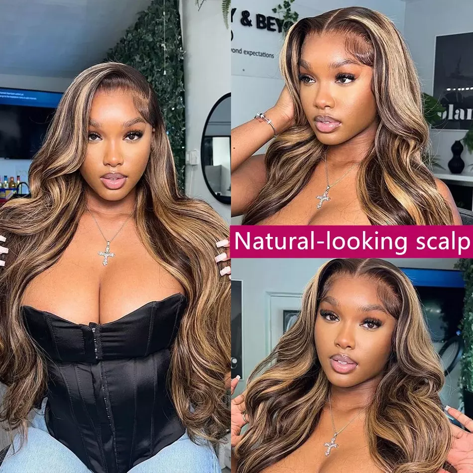 Cheap Colored Highlight Human Hair Lace Front Wigs Hd Lace Frontal Wig Vendor 4/27 Bone Straight Human Hair Wigs For Black Women